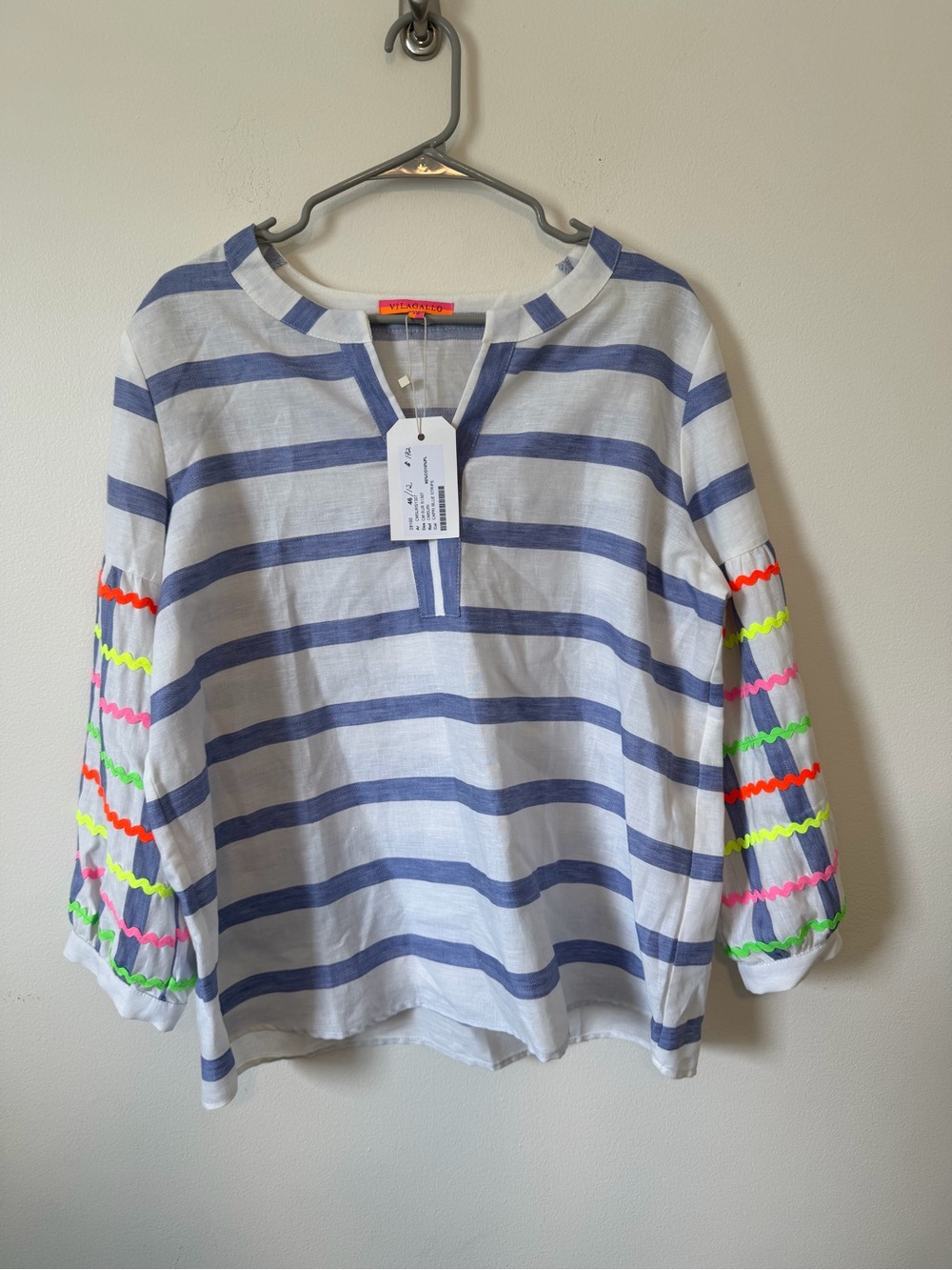 Vilagallo White and Blue Striped Cotton Tunic size 46, Women’s 12/Large